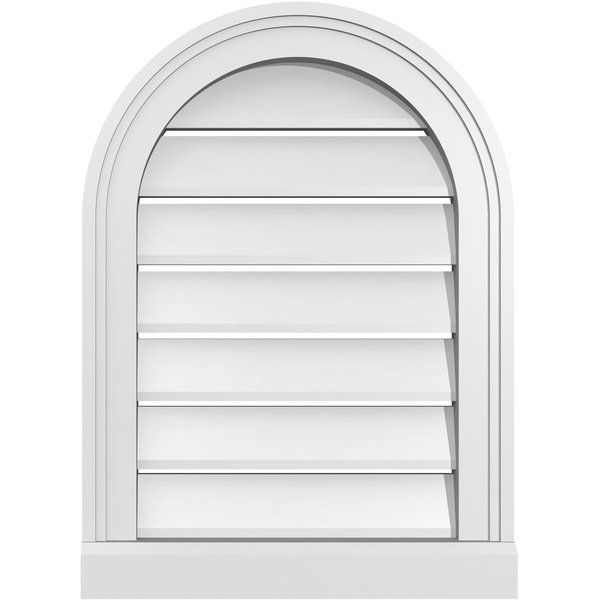 Ekena Millwork Round Top Surface Mount PVC Gable Vent: Functional, w/ 2"W x 2"P Brickmould Sill Frame, 16"W x 22"H GVPRT16X2203SF